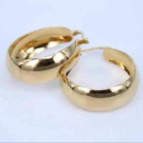 NEW 18K YELLOW GOLD 2” ROUND CHUNKY HOOP EARRINGS, NICE EARRINGS, CUTE EARRINGS - Picture 5 of 5